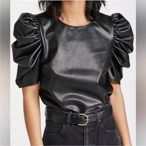 cinq a sept Tops - Cinq a Sept sz S Erin Short Sleeves Faux Leather Top Women's Black